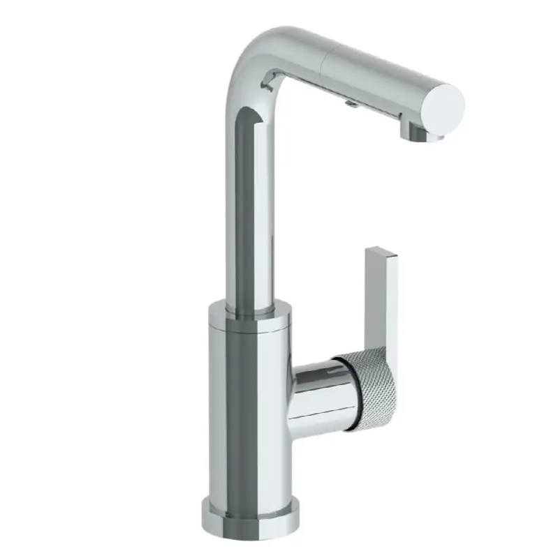 Deck Mounted 1 Hole Square Top Prep Faucet with Pull Out Spray