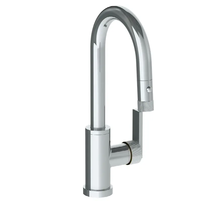 Deck Mounted 1 Hole Gooseneck Prep Faucet with Pull Down Spray