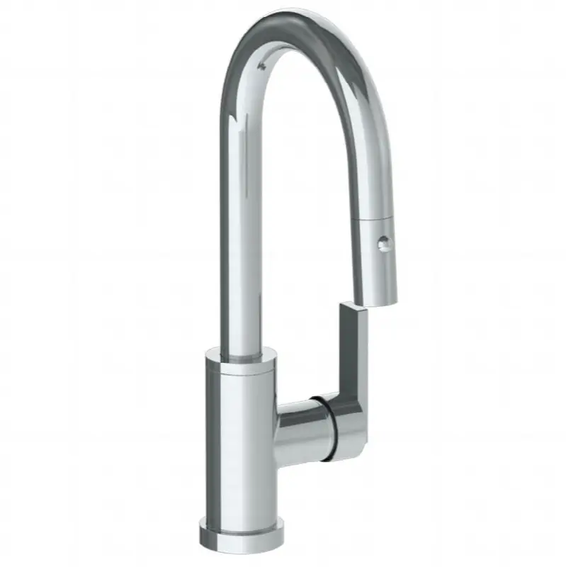 Deck Mounted 1 Hole Gooseneck Prep Faucet with Pull Down Spray