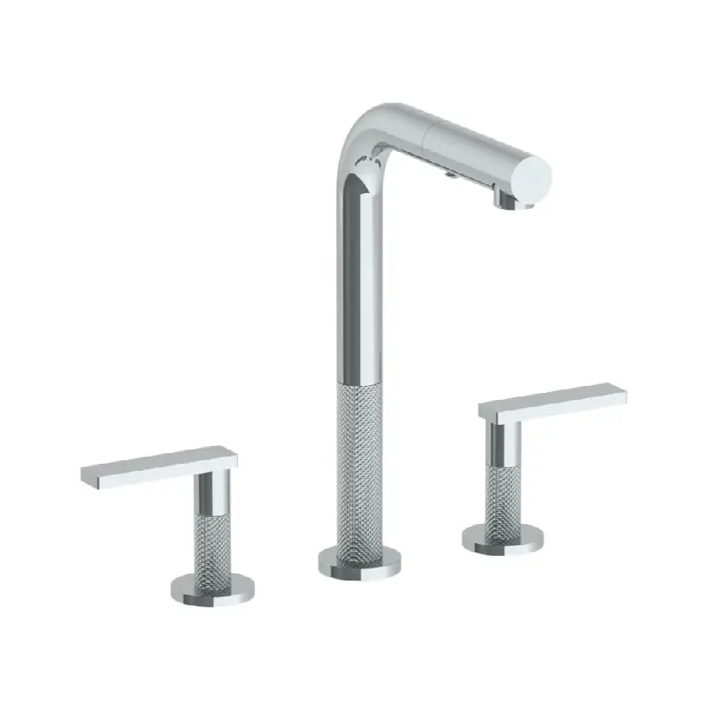Deck Mounted 3 Hole Square Top Prep Faucet with Pull Out Spray