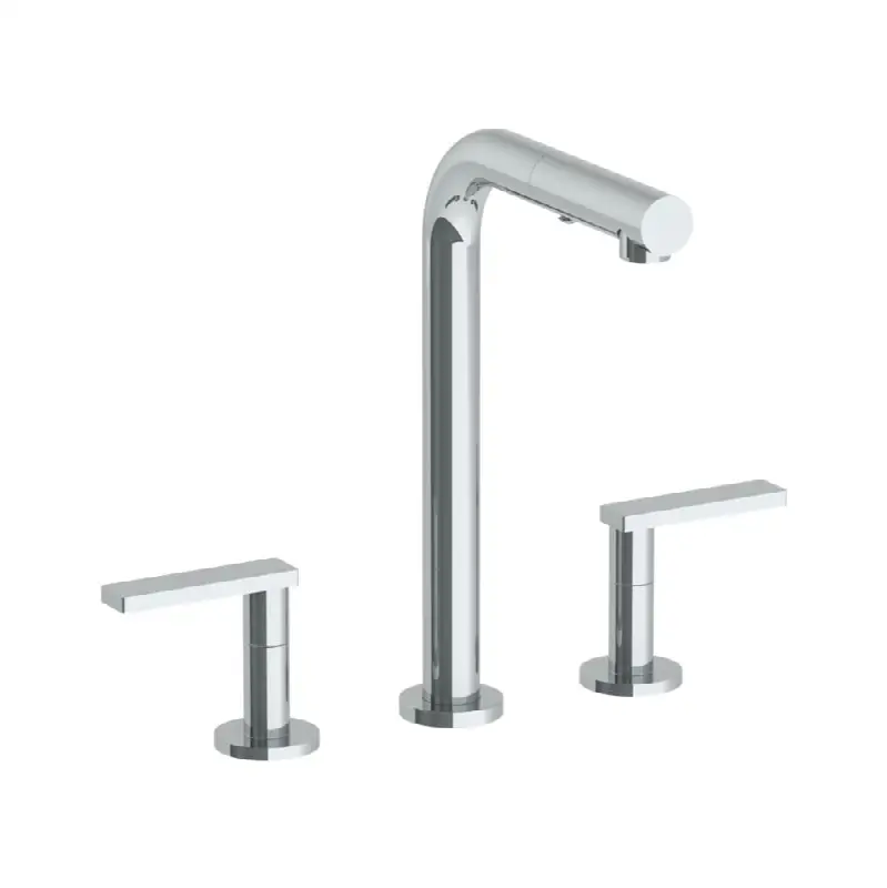 Deck Mounted 3 Hole Square Top Prep Faucet with Pull Out Spray