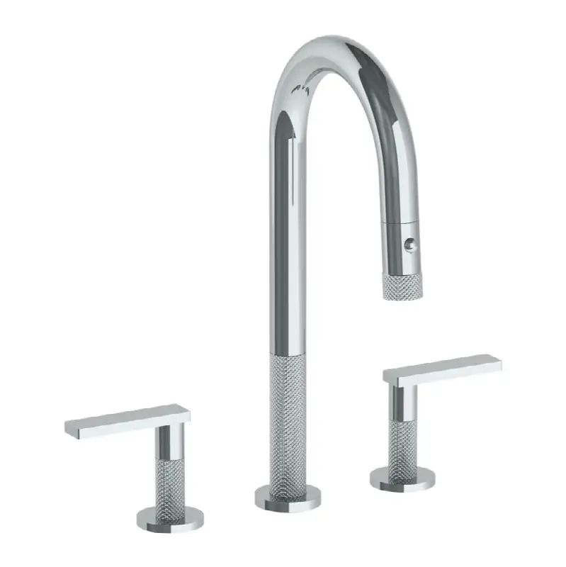 Deck Mounted 3 Hole Gooseneck Prep Faucet with Pull Down Spray