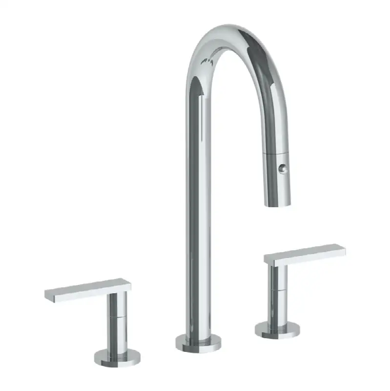 Deck Mounted 3 Hole Gooseneck Prep Faucet with Pull Down Spray