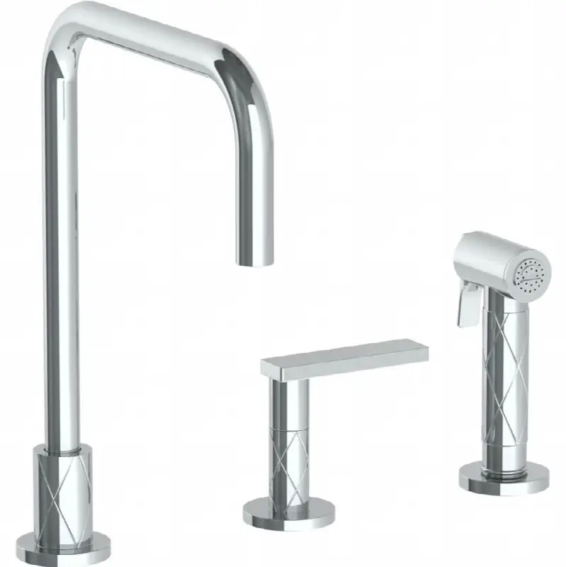 Deck Mounted 3 Hole Square Top Kitchen Set - Includes Side Spray