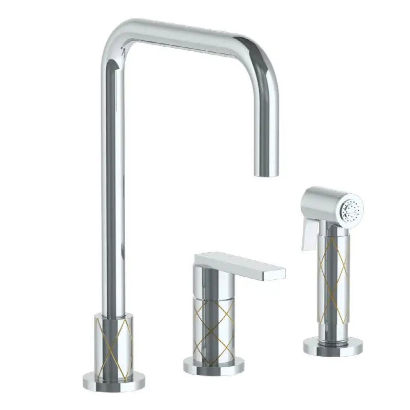 Deck Mounted 3 Hole Square Top Kitchen Set - Includes Side Spray
