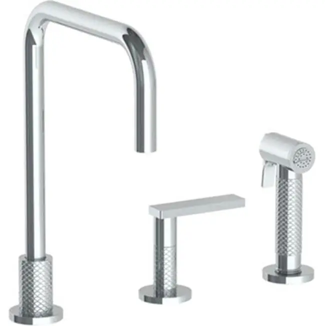 Deck Mounted 3 Hole Square Top Kitchen Set - Includes Side Spray