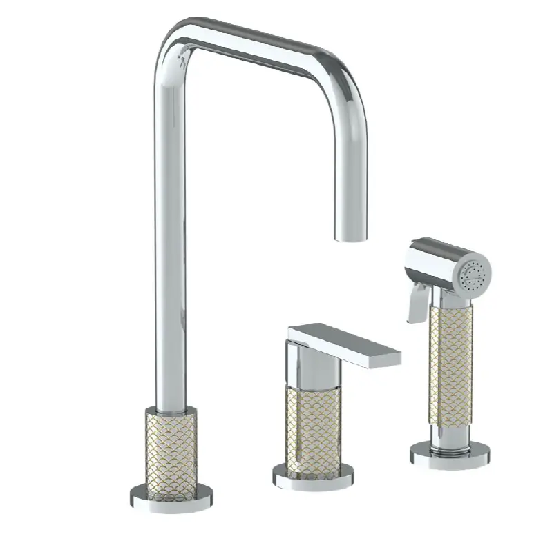 Deck Mounted 3 Hole Square Top Kitchen Set - Includes Side Spray