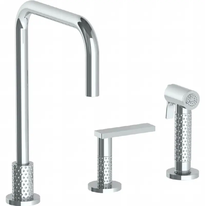 Deck Mounted 3 Hole Square Top Kitchen Set - Includes Side Spray