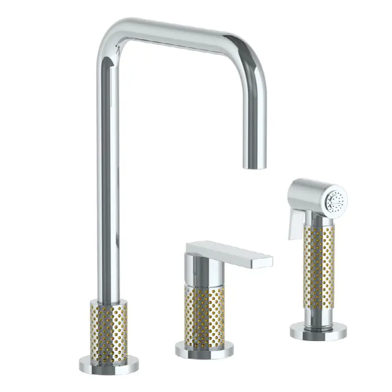 Deck Mounted 3 Hole Square Top Kitchen Set - Includes Side Spray