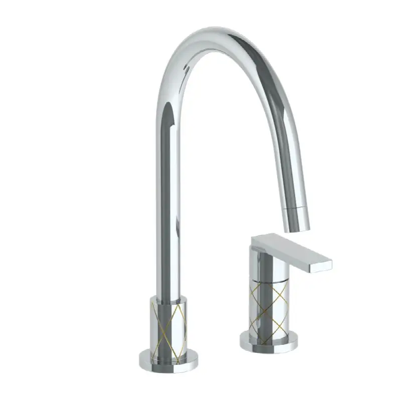 Deck Mounted 2 Hole Gooseneck Kitchen Faucet