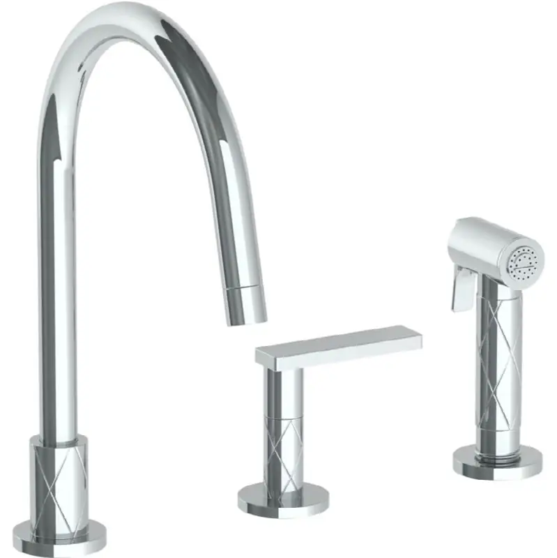 Deck Mounted 3 Hole Gooseneck Kitchen Set - Includes Side Spray