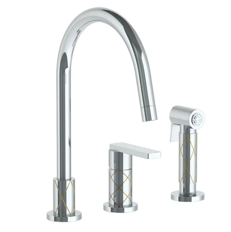 Deck Mounted 3 Hole Gooseneck Kitchen Set - Includes Side Spray