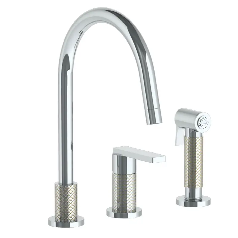 Deck Mounted 3 Hole Gooseneck Kitchen Set - Includes Side Spray