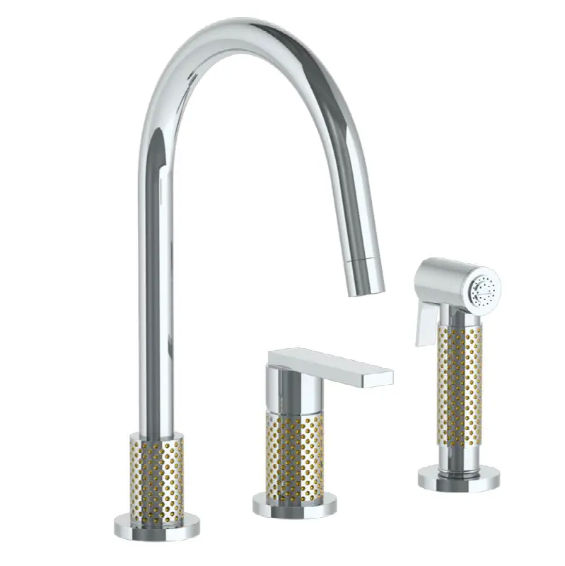 Deck Mounted 3 Hole Gooseneck Kitchen Set - Includes Side Spray