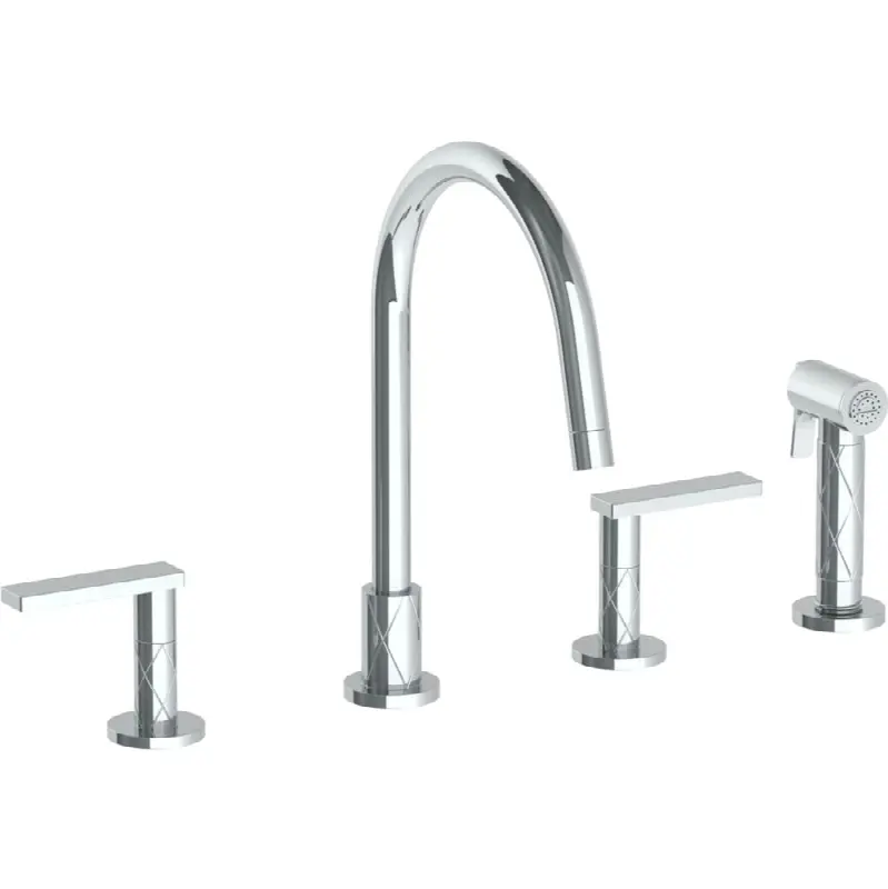 Deck Mounted 4 Hole Gooseneck Kitchen Set - Includes Side Spray
