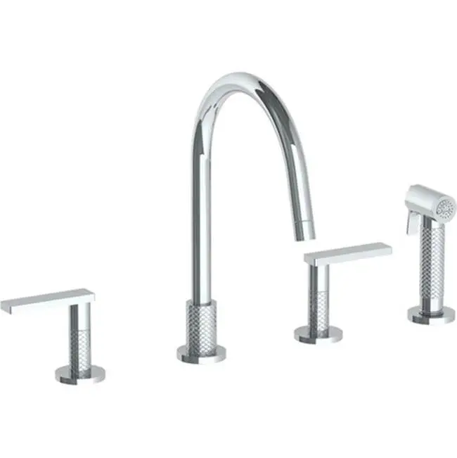 Deck Mounted 4 Hole Gooseneck Kitchen Set - Includes Side Spray