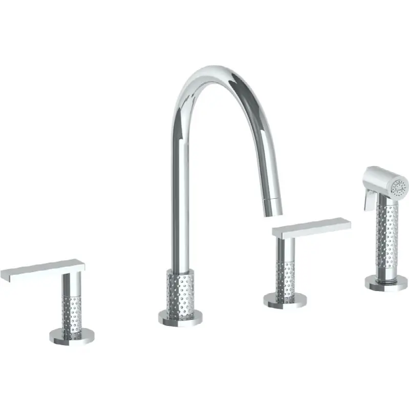 Deck Mounted 4 Hole Gooseneck Kitchen Set - Includes Side Spray