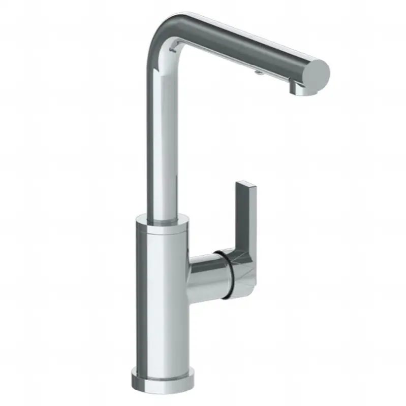 Deck Mounted 1 Hole Square Top Kitchen Faucet with Pull Out Spray -Low Spout