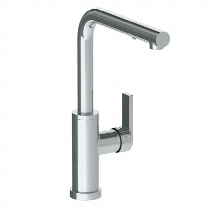 Deck Mounted 1 Hole Square Top Kitchen Faucet with Pull Out Spray -Low Spout