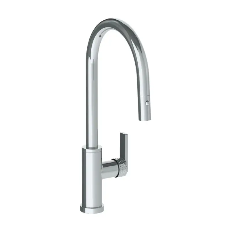Deck Mounted 1 Hole Gooseneck Kitchen Faucet with Pull Down Spray - High Spout