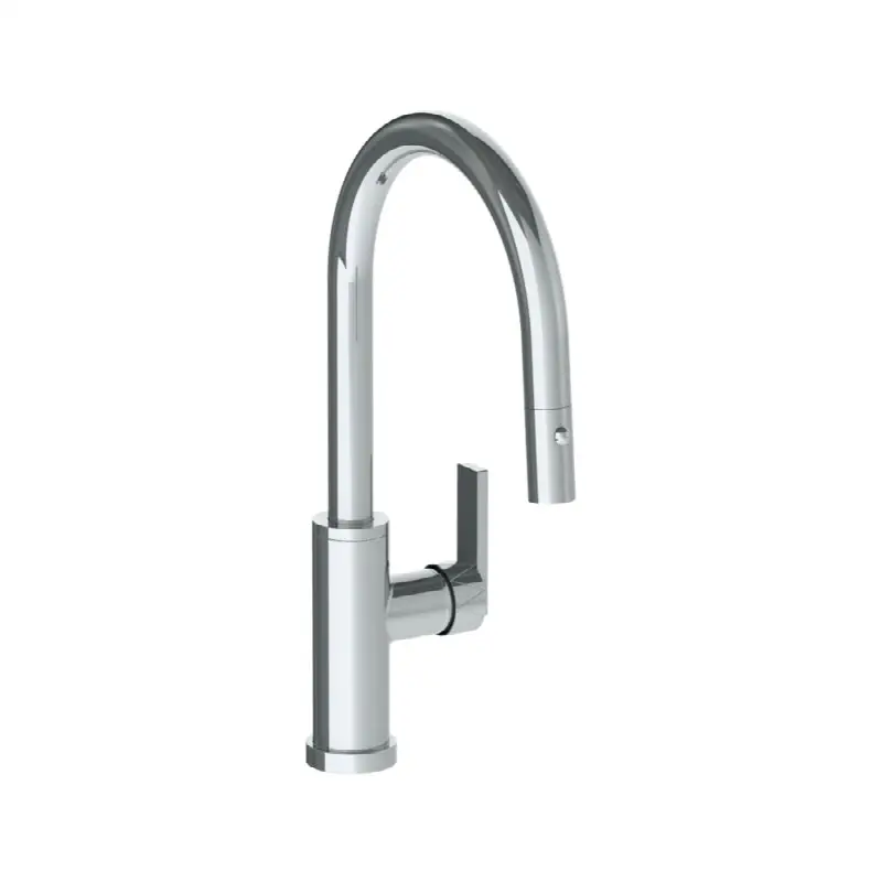 Deck Mounted 1 Hole Gooseneck Kitchen Faucet with Pull Down Spray - Low Spout