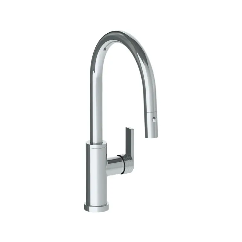 Deck Mounted 1 Hole Gooseneck Kitchen Faucet with Pull Down Spray - Low Spout