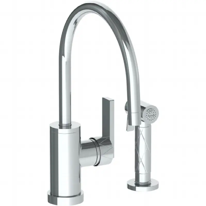 Deck Mounted 2 Hole Gooseneck Kitchen Set - Includes Side Spray