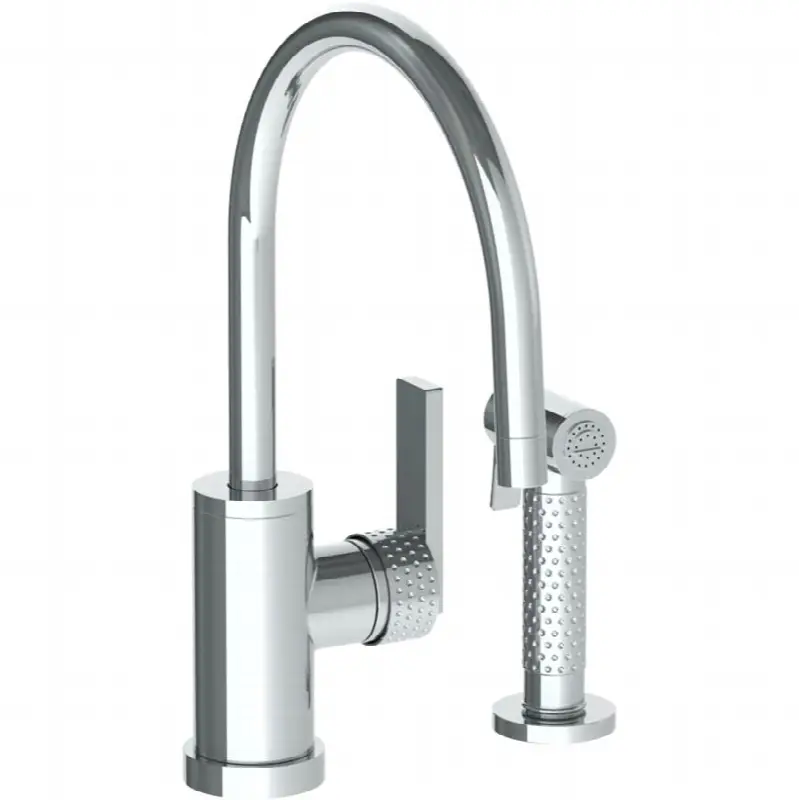 Deck Mounted 2 Hole Gooseneck Kitchen Set - Includes Side Spray