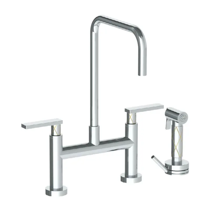 Deck Mounted Bridge Square Top Kitchen Faucet with Independent Side Spray