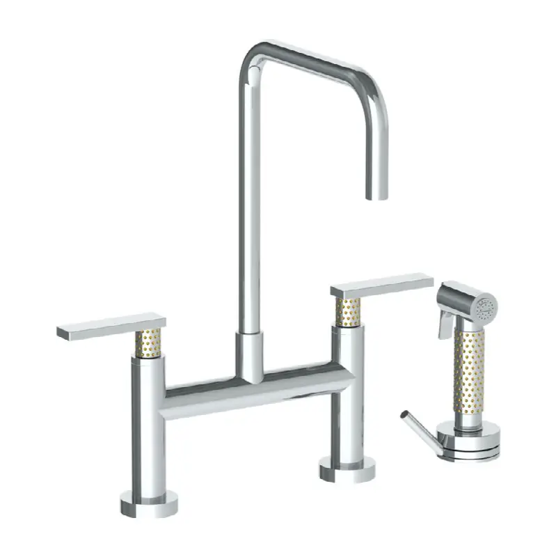 Deck Mounted Bridge Square Top Kitchen Faucet with Independent Side Spray