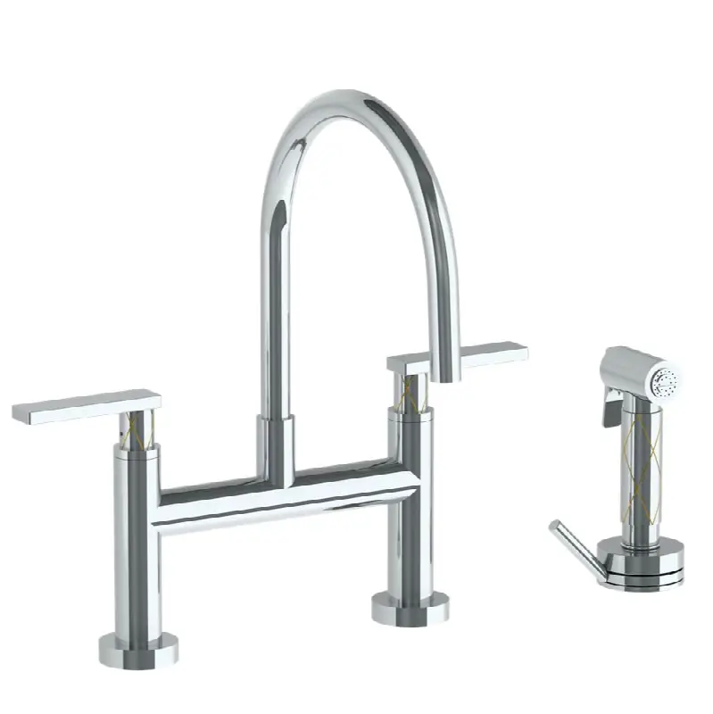 Deck Mounted Bridge Gooseneck Kitchen Faucet with Independent Side Spray