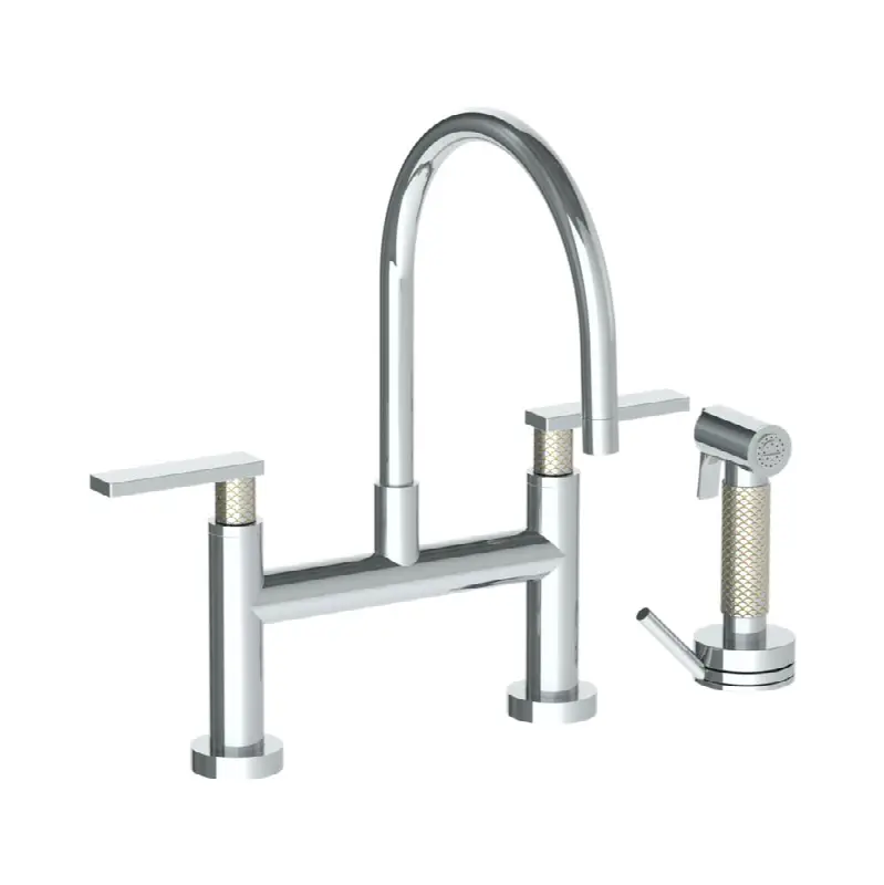 Deck Mounted Bridge Gooseneck Kitchen Faucet with Independent Side Spray