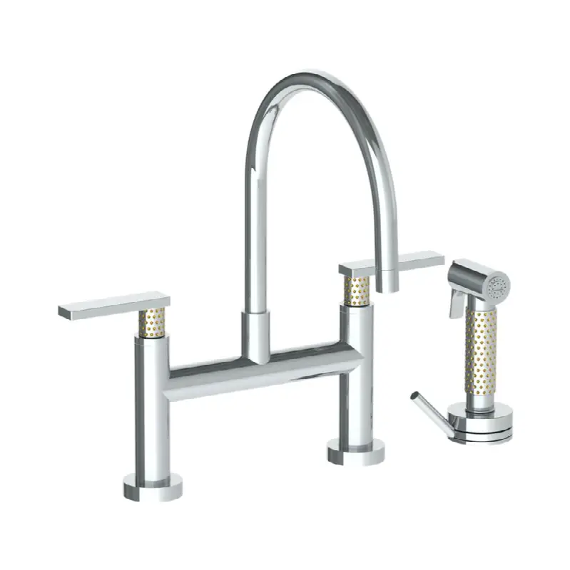 Deck Mounted Bridge Gooseneck Kitchen Faucet with Independent Side Spray
