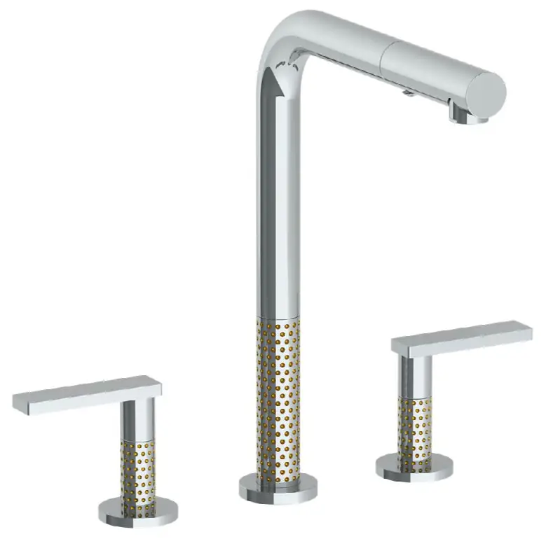 Deck Mounted 3 Hole Square Top Kitchen Faucet with Pull Out Spray