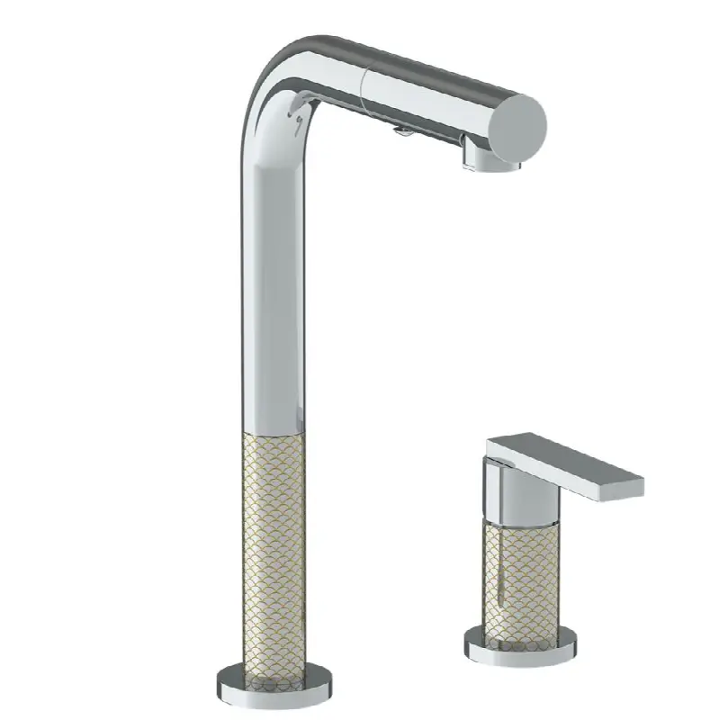 Deck Mounted 2 Hole Square Top Prep Faucet with Pull Out Spray