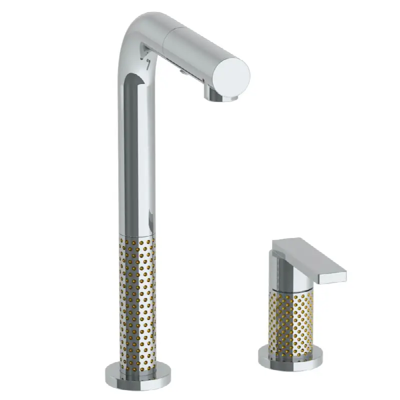 Deck Mounted 2 Hole Square Top Prep Faucet with Pull Out Spray