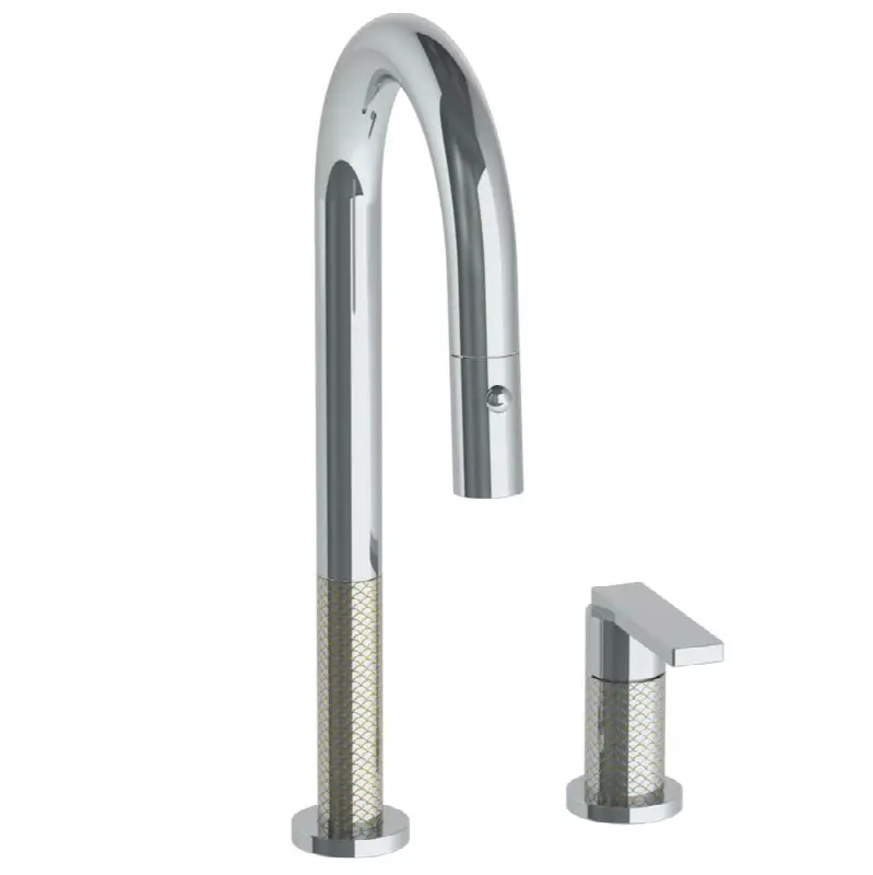 Deck Mounted 2 Hole Gooseneck Prep Faucet with Pull Down Spray