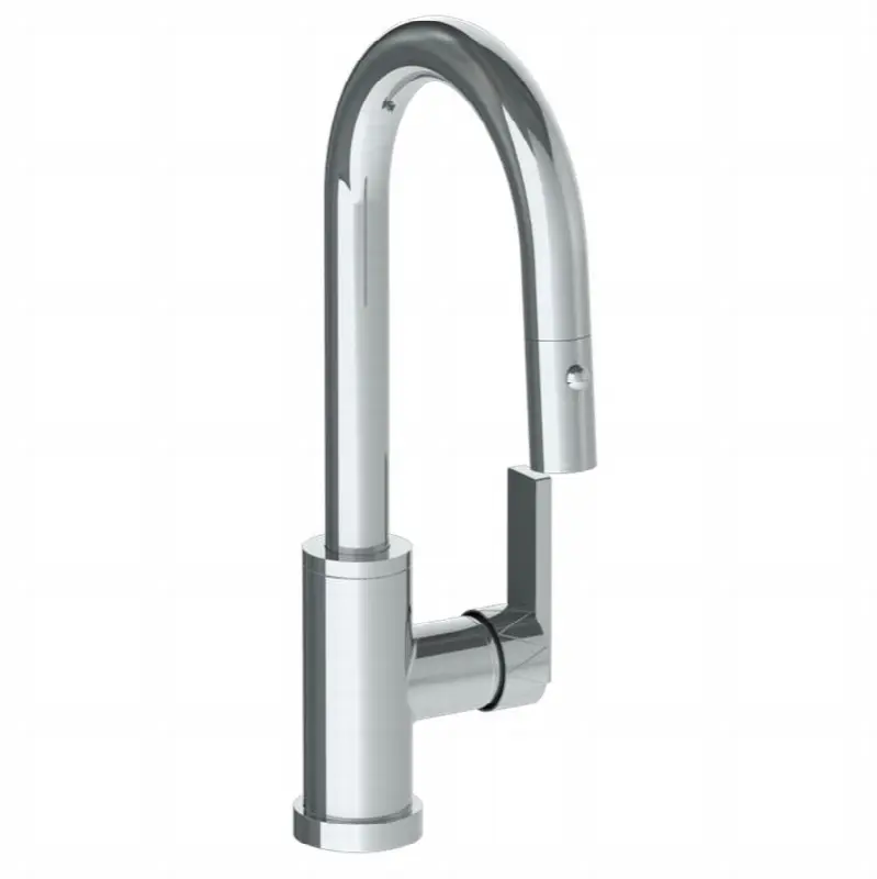 Deck Mounted 1 Hole Gooseneck Prep Faucet with Pull Down Spray