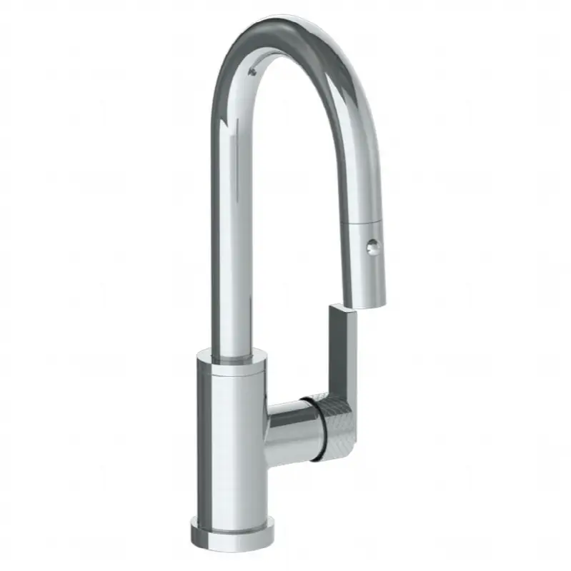 Deck Mounted 1 Hole Gooseneck Prep Faucet with Pull Down Spray