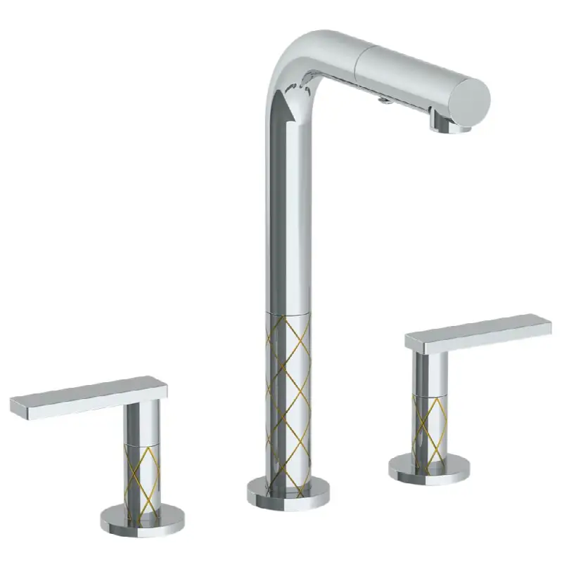 Deck Mounted 3 Hole Square Top Prep Faucet with Pull Out Spray
