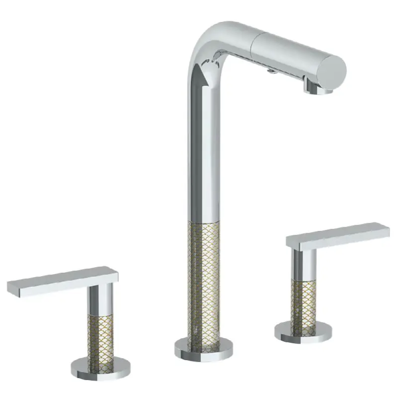Deck Mounted 3 Hole Square Top Prep Faucet with Pull Out Spray