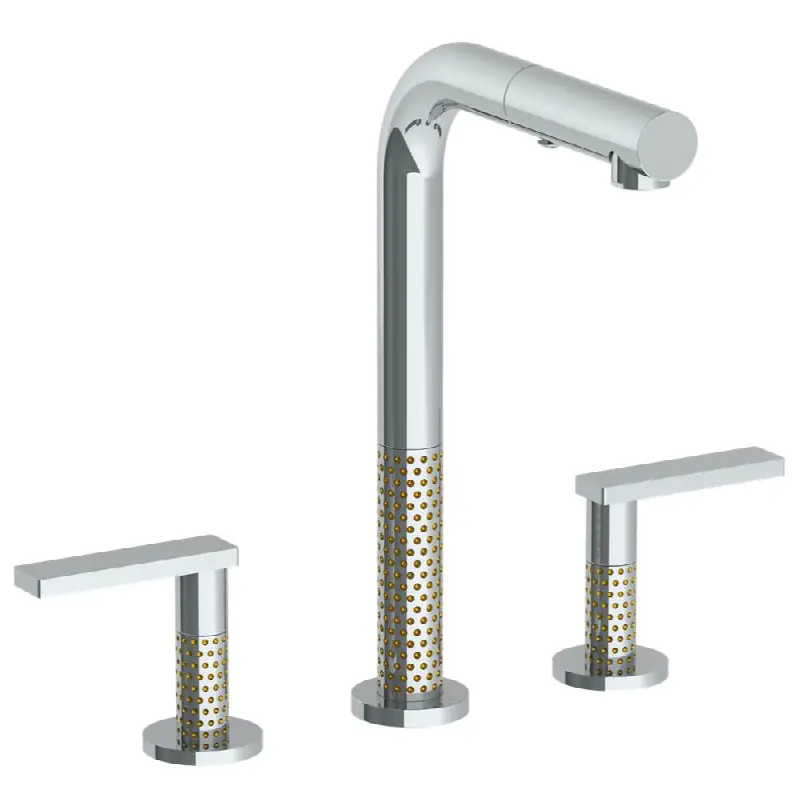 Deck Mounted 3 Hole Square Top Prep Faucet with Pull Out Spray