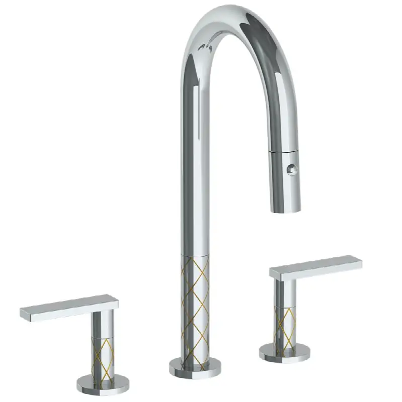 Deck Mounted 3 Hole Gooseneck Prep Faucet with Pull Down Spray