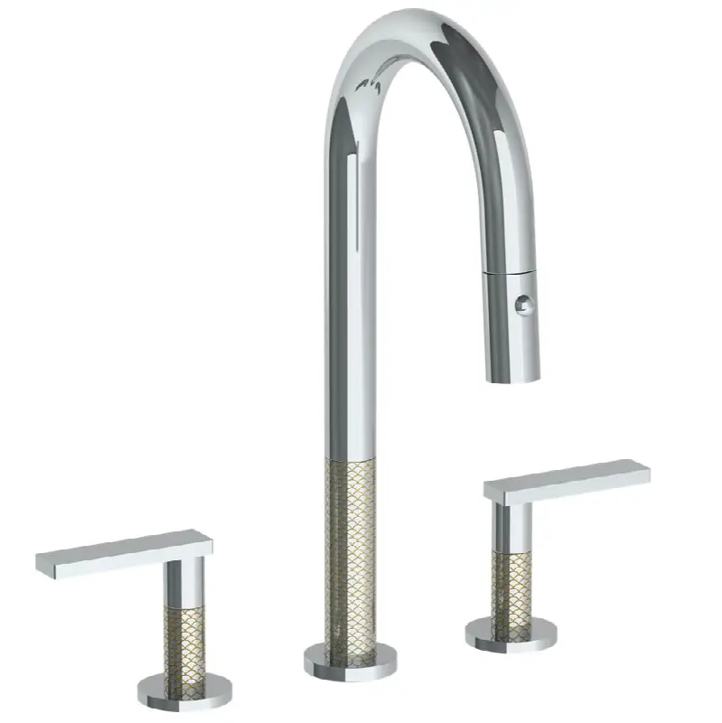 Deck Mounted 3 Hole Gooseneck Prep Faucet with Pull Down Spray