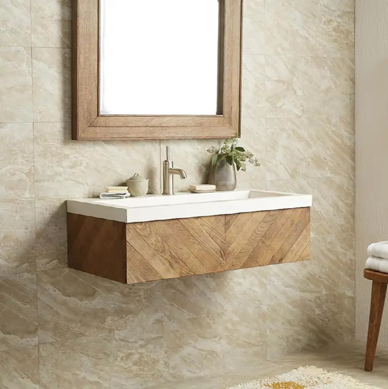 36" Chardonnay Floating Vanity with NativeStone Trough in Pearl