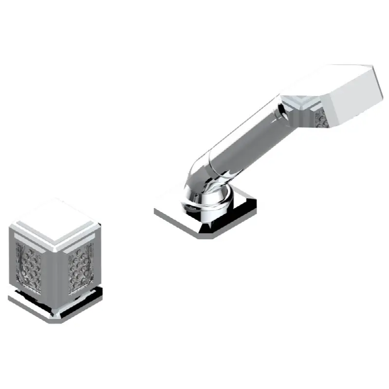 Deck mounted mixer with handshower, progressive cartridge