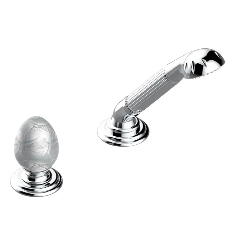 Deck mounted mixer with handshower, progressive cartridge