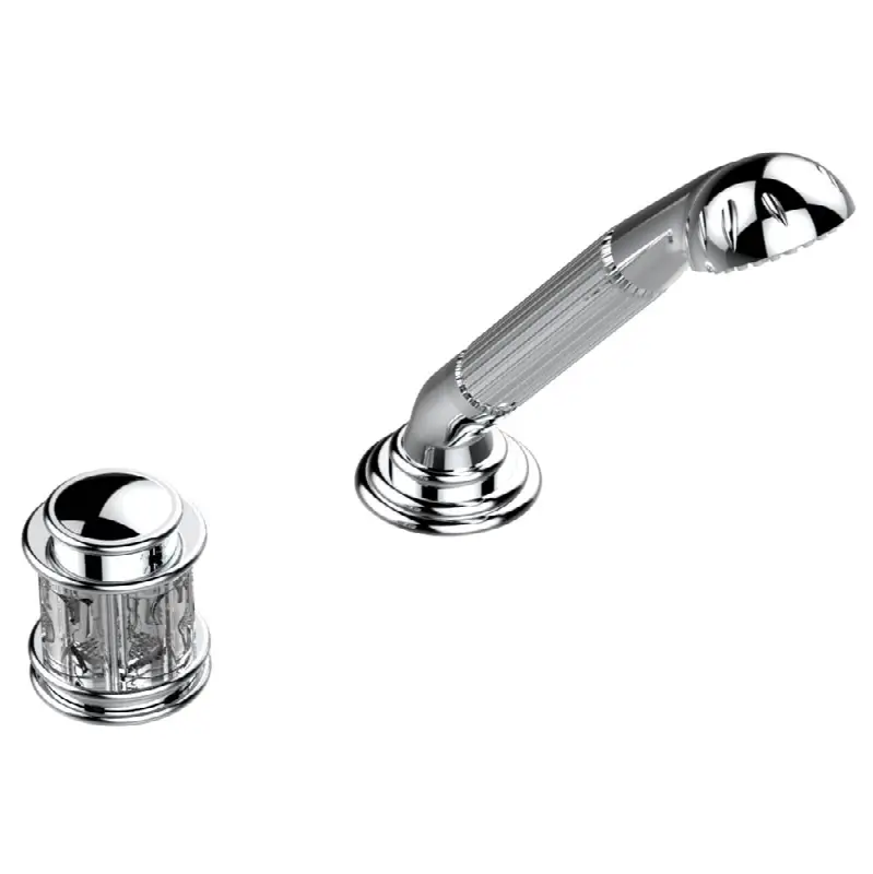 Deck mounted mixer with handshower, progressive cartridge