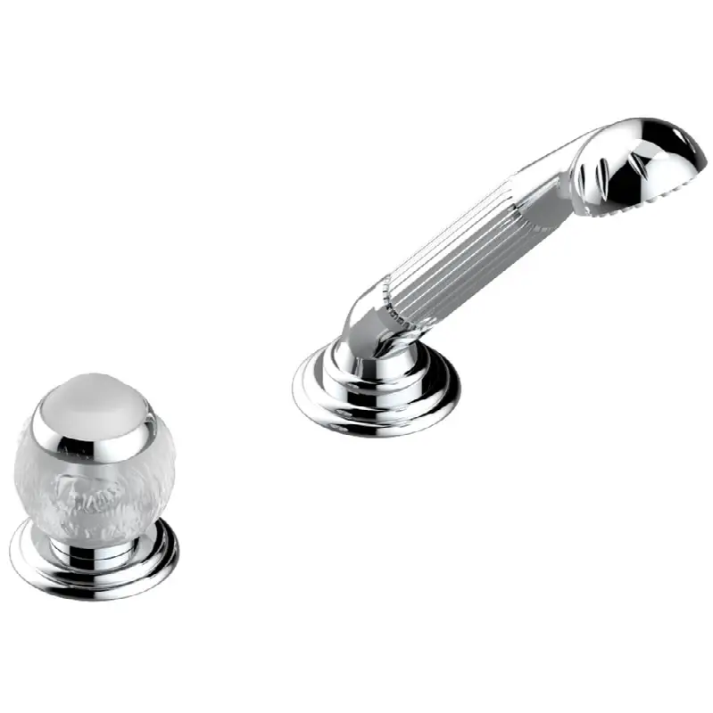 Deck mounted mixer with handshower, progressive cartridge