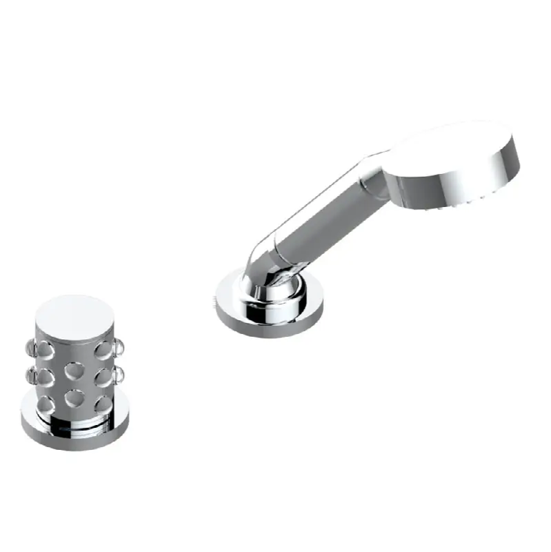 Deck mounted mixer with handshower, progressive cartridge